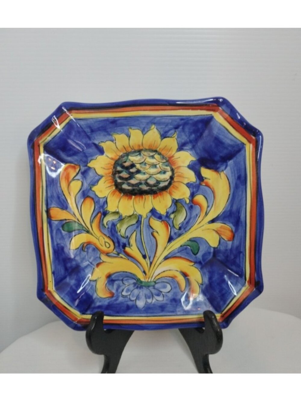 Tuscan Lemon Hand Painted Sunflower Square 8 X 8 Inches Set Of2 Porcelain Plates